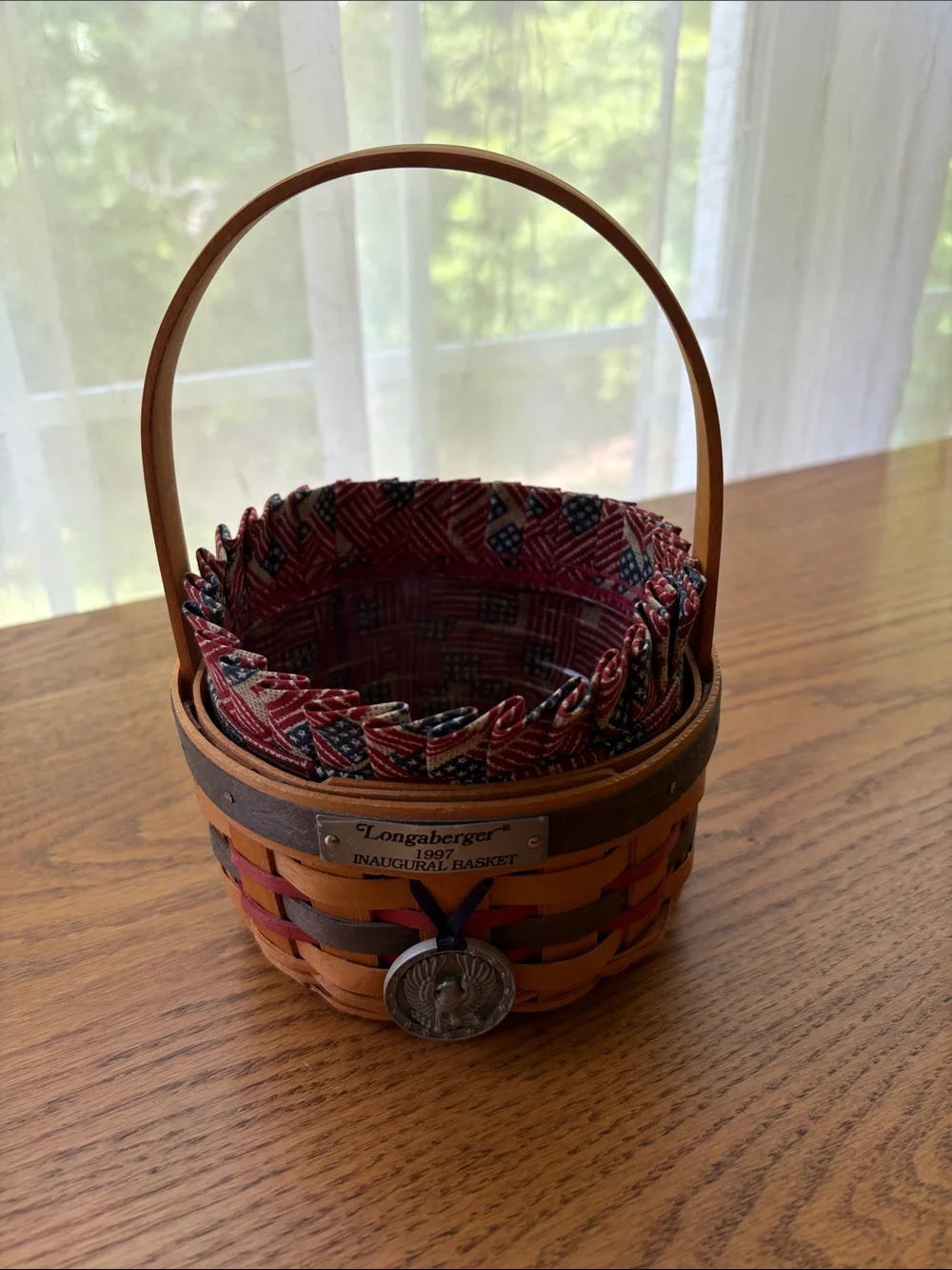 1997 Longaberger Inaugural woven basket with accessories